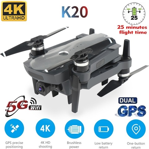 Dron K20 con GPS, 5G, HD, 4K, cámara profesional, transmisión de imagen de 1800m, Motor sin escobillas, cuadricóptero plegable RC, juguete para regalo ► Foto 1/5