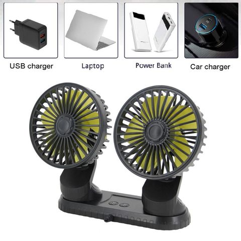 Ventilador de enfriamiento con ángulo ajustable para coche, cabezal Dual, Universal, alimentado por USB, 3 velocidades, ajustable, para SUV, vehículos y hogar ► Foto 1/6