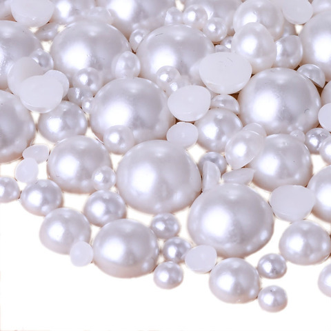 Blanco redondo plano perlas mezclar tamaños 2mm 3mm 4mm 5mm 6mm 8mm 10mm a 25mm de todos los tamaños para arte de uñas perla de imitación ABS perlas ► Foto 1/5