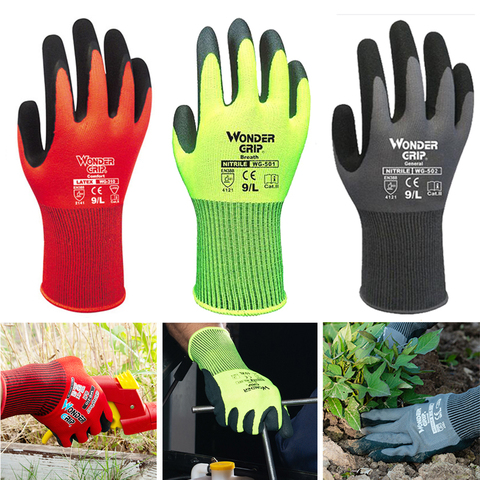 Guantes de jardinería recubiertos de nitrilo para mujeres y hombres, protección contra cortes y suciedad, nailon elástico, transpirable, 1 par ► Foto 1/6