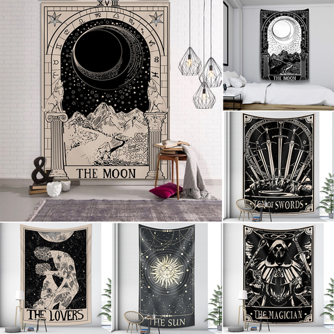 Tapiz de pared de Tarot con Luna nocturna, decoración del hogar tapicería de Mandala, hippies psicodélicos, entrega gratuita, colgante de pared ► Foto 1/6