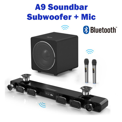 Altavoz Bluetooth A9, 8 unidades de voz, sonido envolvente, barra de sonido de TV de cine en casa integrada con subwoofer y micrófono de 8 pulgadas ► Foto 1/6