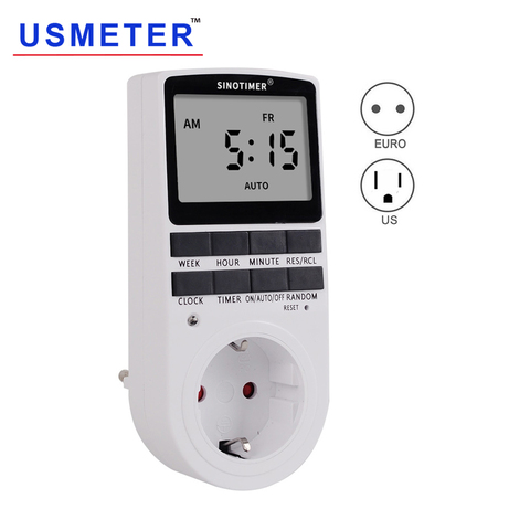 Temporizador de toma de corriente TM515, interruptor de salida, reloj de tiempo, 220V, 110V, CA, conector Digital europeo y estadounidense, temporizador de enchufe programable semanal ► Foto 1/6