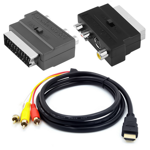 Negro W/SCART a 3 RCA de salida compatible con adaptador de 1080p HDMI a 3 S-video Audio RCA AV Cable para proyector/DVD/TV conector de Audio ► Foto 1/6