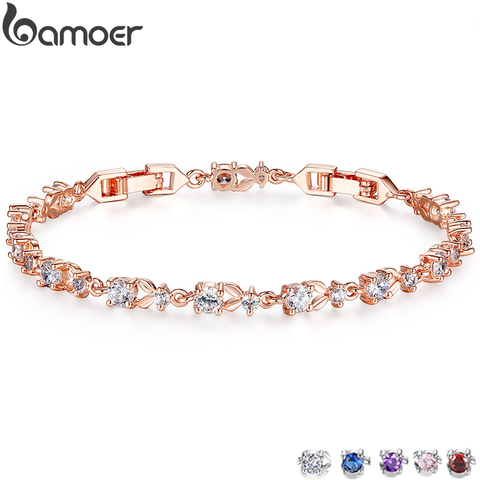 BAMOER-pulsera de eslabones con cadena de Color dorado para mujer, en 6 colores, Circonia cúbica AAA brillante, joyería de cristal JIB013 ► Foto 1/5