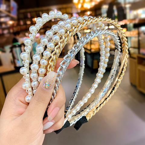 Diadema con perlas para niña, accesorios coreanos para el cabello, diadema, aros para el pelo, adorno para la cabeza ► Foto 1/6