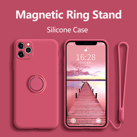 Funda de silicona con soporte para anillo para iPhone, funda magnética para iPhone 11 Pro XR Max X XS Max 8 Plus SE 2022 ► Foto 1/6