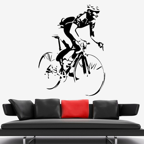 Ciclista bicicleta pared calcomanía camino adhesivo de bicicleta para pared carreras deporte etiqueta engomada del vinilo Interior extraíble casa dormitorio decoración Mural C310 ► Foto 1/3