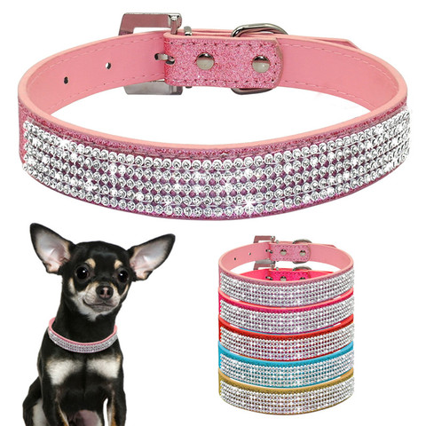 Gran oferta de perro Bling Collar de diamantes de imitación de cuero de la PU de diamantes de cristal Collar para cachorros y gatos collares para mascotas accesorios de mascota perro Accesorios ► Foto 1/6