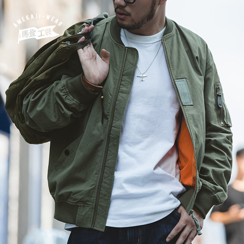 Maden Casual MA-1 chaquetas para hombre verde militar vuelo bombardero capa del tanque sólido Vintage abrigos monociclo chaqueta Collar Hombre Ropa ► Foto 1/6