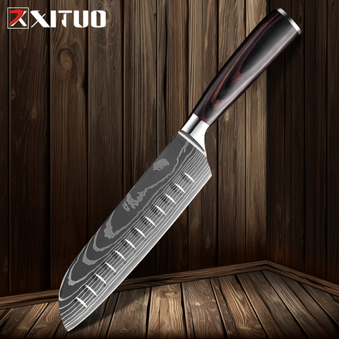 XITUO-cuchillo de Chef Santoku de 7 pulgadas, utensilio de cocina japonés de utilidad, cuchillo de carnicero 7Cr17 420, herramienta de acero inoxidable de alto carbono ► Foto 1/6