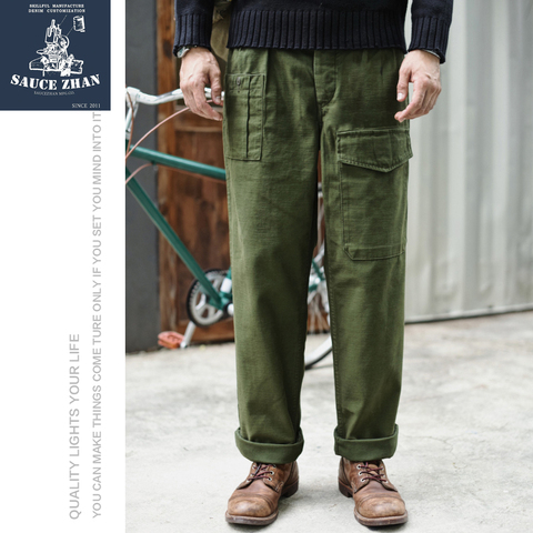 SauceZhan-pantalones del ejército británico P37, pantalón de fatiga, estilo clásico militar, Olive Sateen Baker, pantalones y pantalones Capris Cargo ► Foto 1/5