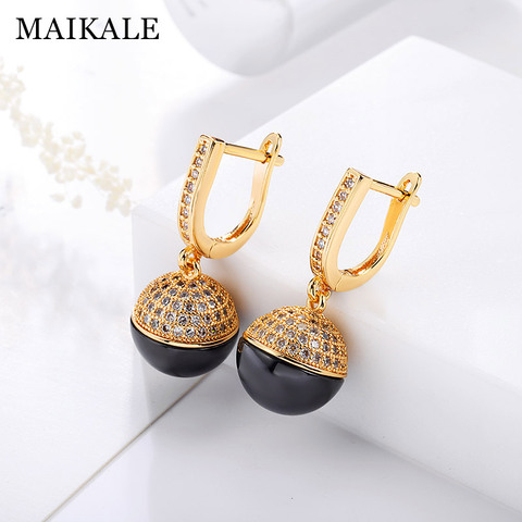 MAIKALE-pendientes de gota de cerámica con bola clásica para mujer, aretes chapados en oro y cobre coreanos, joyería para mujer, regalos ► Foto 1/6