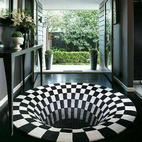 RULDGEE-Alfombra de Mandala 3D para sala de estar, Alfombra de Visión Estéreo tridimensional en blanco y negro, felpudo para sala de estar, sofá para mesa de té, ilusión ► Foto 1/6