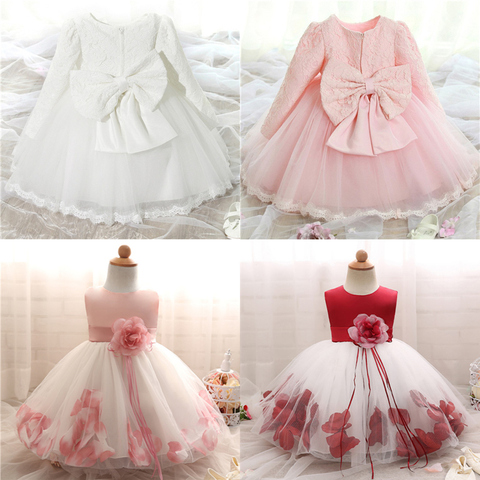 Vestidos blancos de manga larga para niña, ropa para bautismo niña, 1 año de fiesta de cumpleaños, vestido de bautizo para bebé, vestido para niña - de precios y