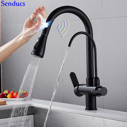 Senducs-grifo mezclador de cocina con Sensor Senducs, grifo con filtro de agua extraíble de tres vías, de latón, inteligente, Sensor táctil ► Foto 1/6