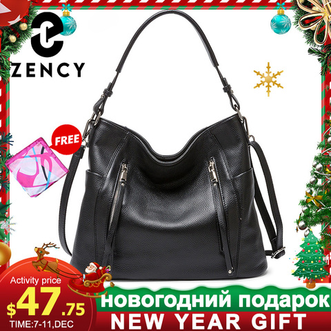 ZENCY-Bolso de mano de cuero genuino para mujer, bolso bandolera bohemio con bolsillo y cremallera ► Foto 1/6