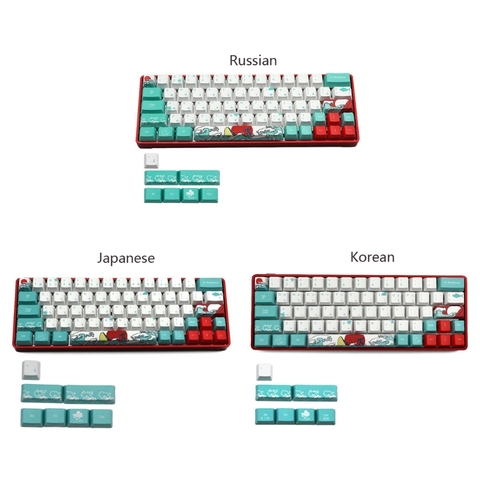Teclas rusas de Coral marino ukiyo-e, tapa de tecla de teñido por sublimación OEM, Teclado mecánico, para GH60, XD64, DZ60, GK61, GK64, 71 teclas ► Foto 1/6