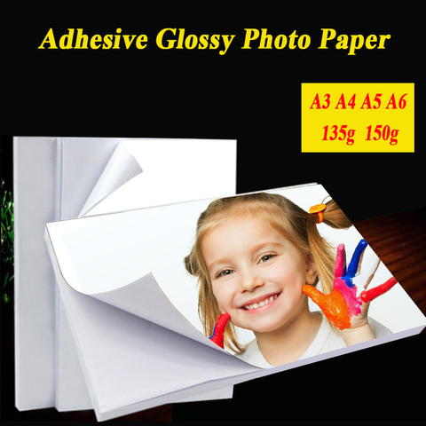 Papel de foto adhesivo con pegamento trasero, A3, A4, 50 hojas, A5, A6, 100g, 135g, 150g, papel estampado para Pegatinas ► Foto 1/4