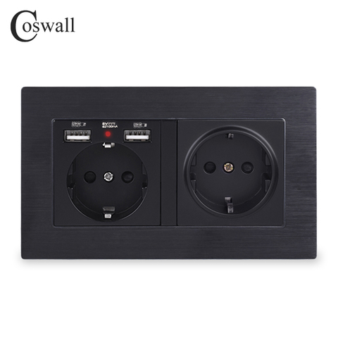 COSWALL-enchufe de pared estándar de la UE con 2 puertos de carga USB, indicador LED suave oculto, marco de Metal de aluminio, Rusia, España ► Foto 1/1