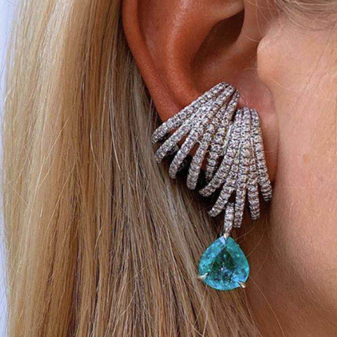 GODKI-pendientes de lujo con doble garra para mujer, pendientes de broche a la moda de circón cúbico dorado indio, joyería para fiesta de compromiso ► Foto 1/6