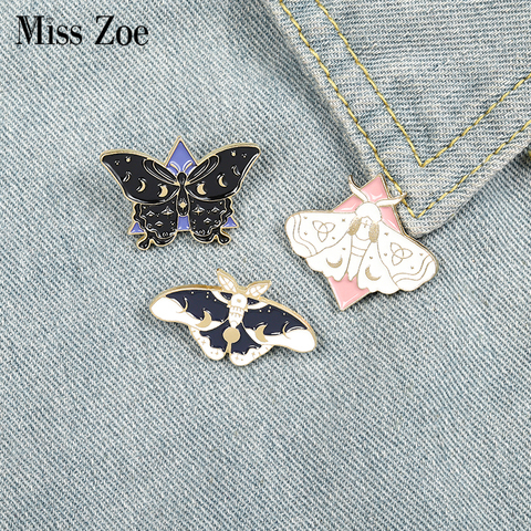 Alfileres de esmalte de mariposa polilla broche de fase lunar personalizado, ropa, solapa, insignia regalo de la joyería Gótica para niños, amigos ► Foto 1/6