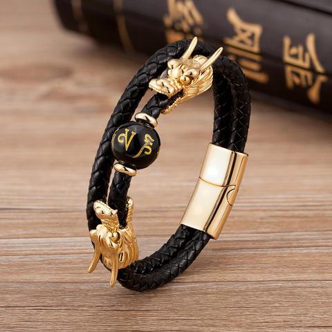 Pulseras de cuero con forma de dragón Punk para hombre, joyería clásica de acero inoxidable, cierre magnético, brazalete, joyería, 4 estilos ► Foto 1/6