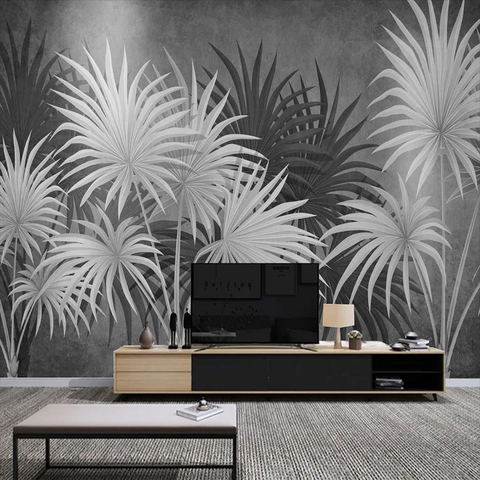 3D papel creativo moderno negro y Planta blanca hojas Pared de fotos Mural sala de TV sofá casa decoración de pared pintura frescos ► Foto 1/6