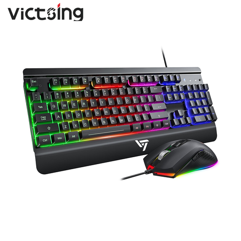 VicTsing PC279-combinación de teclado y ratón para videojuegos, juego de PC con cable, teclado de Metal con retroiluminación RGB, tecla antighosting para Windows ► Foto 1/6