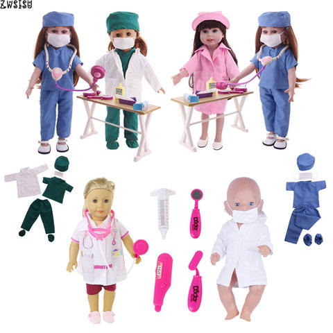 Muñeca Ropa Accesorios uniforme de médico, enfermera ropa + juguetes equipos médicos 18 pulgadas muñeca y 43 Cm muñeca bebé ► Foto 1/6