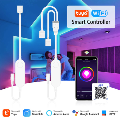 Tuya Smart Life-tira de luces LED RGB de 4 pines, control remoto inalámbrico, funciona con Alexa y Google Home, 5V-24V ► Foto 1/6