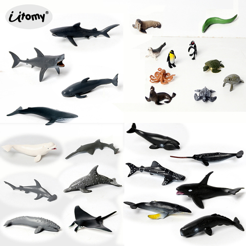 Mini figuras realistas de animales marinos, Delfín, tiburón y ballena, figuras en miniatura, juguetes educativos, regalo ► Foto 1/6