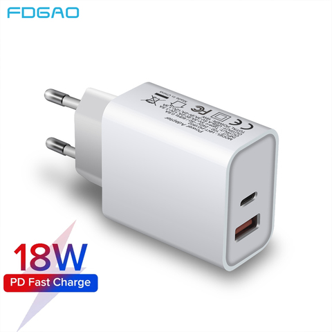 Cargador USB Dual tipo C de carga rápida 18W PD QC3.0, adaptador de carga rápida 3,0 para iPhone 12, 11 Pro, Max, Mini SE, 2, XS, XR, 8, 7, iPad ► Foto 1/6