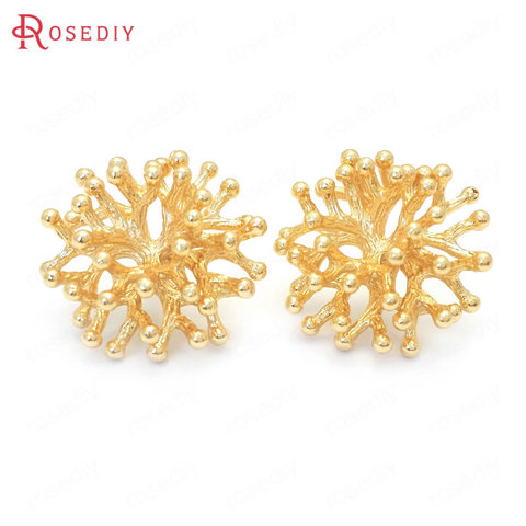 (37607)6 Uds., 20MM, 24K, Color dorado, ramas de flores de latón, pines de pendientes, suministros de joyería, accesorios para manualidades ► Foto 1/5