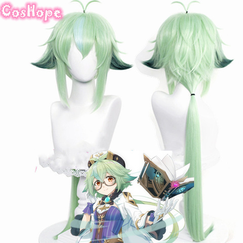 Genshin-Peluca de cabello sintético resistente al calor para disfraz de Halloween, cabellera artificial de 85cm de largo con diseño de manzana verde para Cosplay de Anime ► Foto 1/4