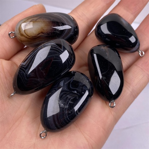 Colgante de ágatas veteadas de piedra Natural negra, dijes irregulares para fabricación de joyas, accesorios de collar DIY, curación de Reiki, 1 ud. ► Foto 1/6