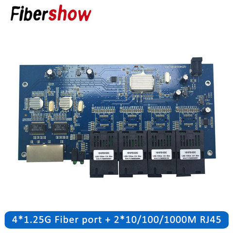 Interruptor de fibra Ethernet Gigabit interruptor óptico Industrial grado 4 1,25G puerto de fibra 2 RJ45 10/100/1000 M PCB Junta ► Foto 1/6