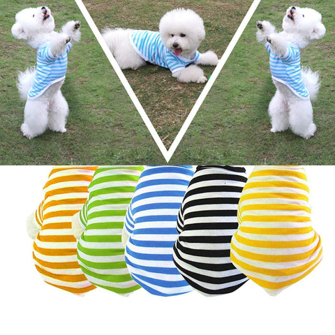 Camiseta a rayas para perros y gatos, chaleco de manga corta, vestimenta para cachorros, ropa de algodón de Raya Rosa azul ► Foto 1/6