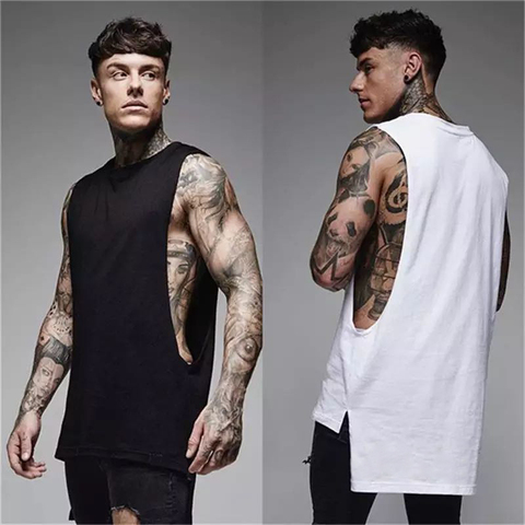 Camiseta sin mangas informal de algodón para hombre, ropa para gimnasio y Fitness, alargada, Camiseta estilo Hip Hop sin mangas ► Foto 1/6