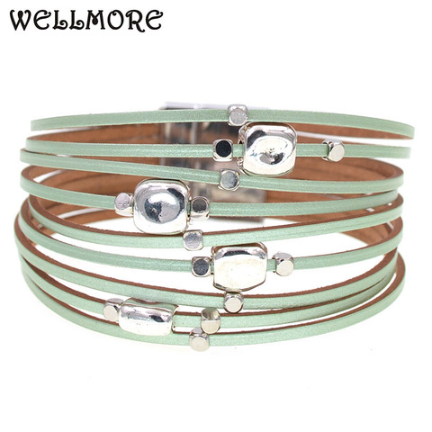 WELLMORE-nuevas pulseras de cuero para mujer, brazaletes y Pulseras de Moda, pulsera de envoltura ancha multicapa, joyería para mujer 2022 ► Foto 1/6