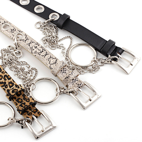 Cinturón de cadena con remaches punk Rock para mujer, Cinturón fino con estampado de leopardo y piel de serpiente, p75 ► Foto 1/6