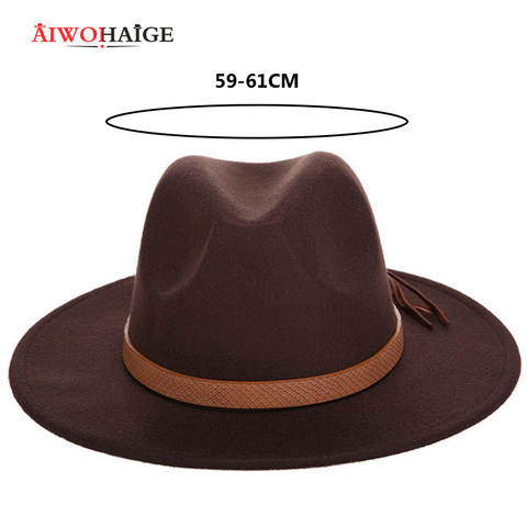 Sombrero Fedora de cuero y lana para hombre, pañuelo clásico, peludo, Color sólido, para Otoño e Invierno ► Foto 1/6