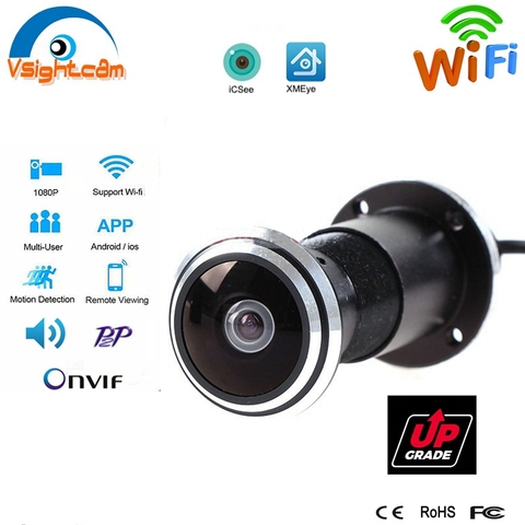 Ojo de la puerta agujero Cámara cámara IP Wifi 1080P 1,78mm lente ojo de pez gran angular CCTV red tarjeta TF cámara de Audio P2P Onvif ► Foto 1/6