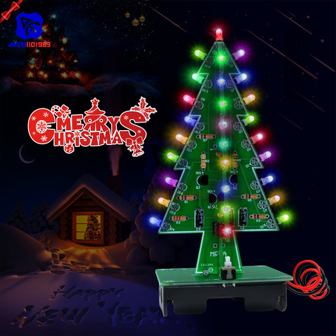 Diymore-Árbol de Navidad 3D, Flash de luz LED de 7 colores, circuito LED, árboles de Navidad, decoración de Navidad, Kit de aprendizaje artesanal ► Foto 1/6