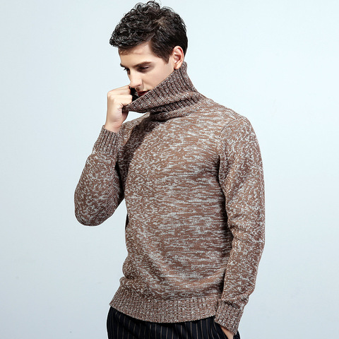 Suéter de cuello alto para hombre, ropa de moda para otoño e invierno, Jersey informal de cuello alto ajustado, jerséis cálidos ► Foto 1/6