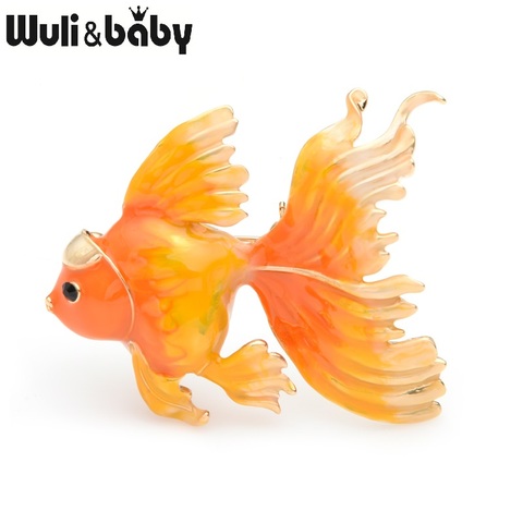 Wuli & baby-broches de peces de colores para mujer, broche de banquete esmaltado, azul, rojo, naranja, pez, regalos para mamá, 3 colores ► Foto 1/6