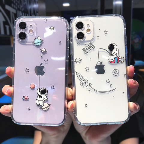 Funda de teléfono con dibujos animados de astronauta, Planeta y estrellas para iPhone 11 Pro MAX X XS XR 12 Mini 7 8 Plus 6, funda suave y transparente a prueba de golpes ► Foto 1/6