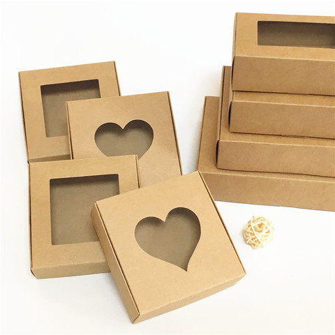 Caja de Regalo de Papel Kraft en blanco con ventana hecha a mano, 30 Uds., caja de jabón, joyería, regalo de galletas, caja de caramelos para obsequio en boda, caja de suministros para fiesta ► Foto 1/6