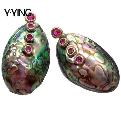 Y · YING-pendientes de tuerca de Zirconia cúbica roja de concha de abulón Natural, de estilo vintage para mujer ► Foto 1/6