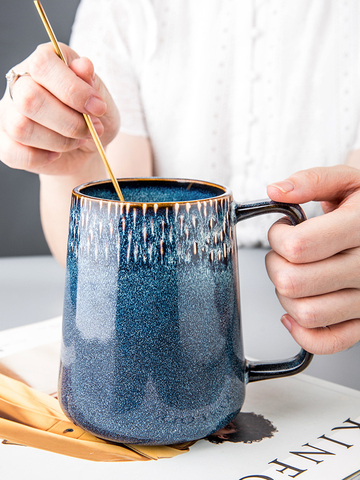 Taza de cerámica de gran capacidad de estilo europeo, taza de café Retro nórdica grande para pareja, gran barriga, 550 ML ► Foto 1/5